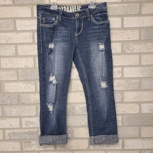 Hydraulic Distressed Cropped Jeans Size 9/10